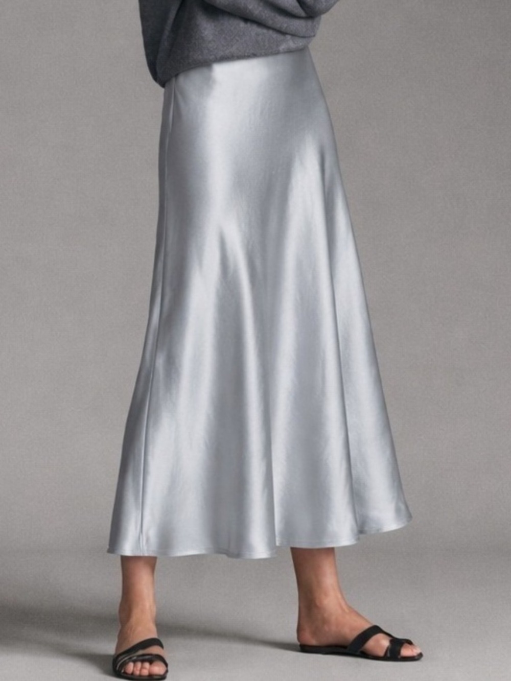 VINCE crinkled Satin Midi Skirt SILVER TORY BURCH midi Satin skirt SMALL